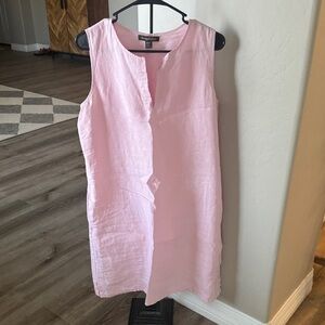 Tommy Bahama Light Pink Sleeveless Linen Shift Dress Linen split neck